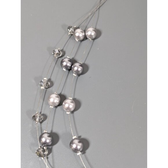 Roman Gray Faux Pearl Multi Wire Station Necklace 22" Glass Bead - Picture 7 of 8